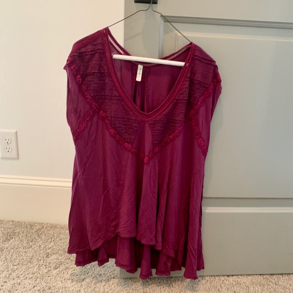 Free People hi-lo embroidered tee